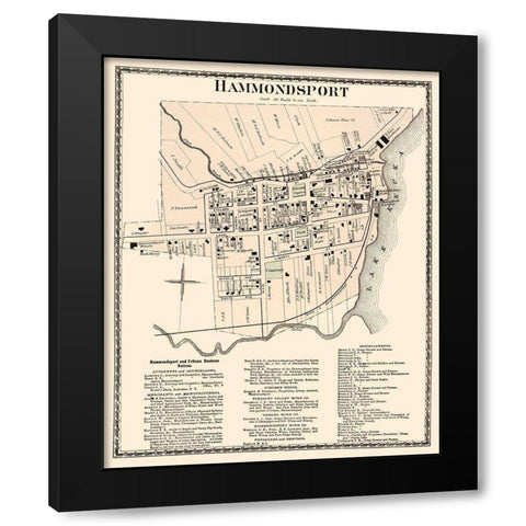 Hammondsport New York Landowner - Beers 1873 Black Modern Wood Framed Art Print with Double Matting by Beers