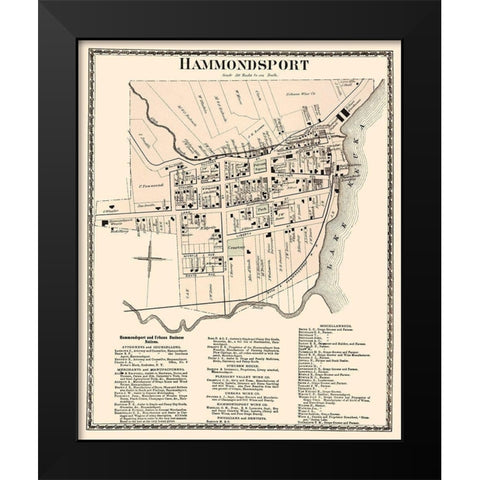 Hammondsport New York Landowner - Beers 1873 Black Modern Wood Framed Art Print by Beers