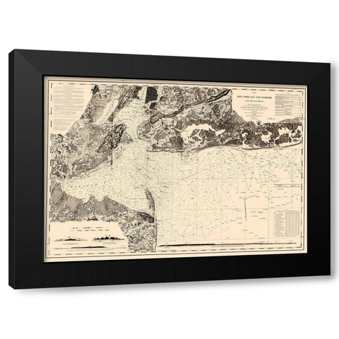 New York Bay and Harbor - USCS 1845 Black Modern Wood Framed Art Print with Double Matting by USCS