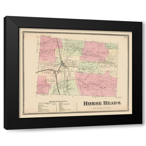 Horse Heads New York Landowner - Beers 1869 Black Modern Wood Framed Art Print with Double Matting by Beers