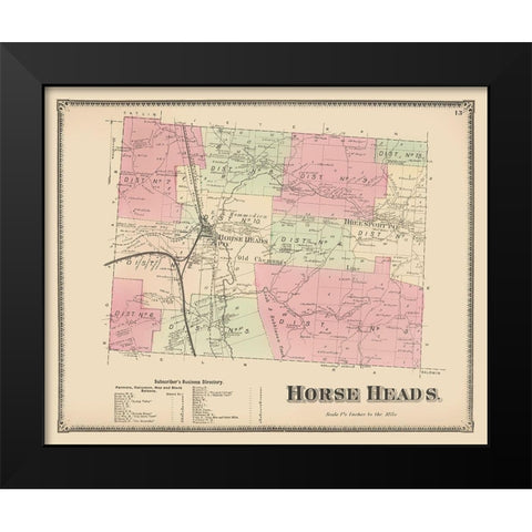 Horse Heads New York Landowner - Beers 1869 Black Modern Wood Framed Art Print by Beers