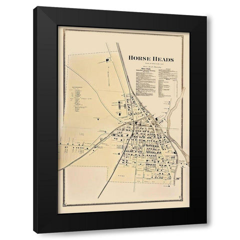 Horse Heads New York Landowner - Beers 1869 Black Modern Wood Framed Art Print with Double Matting by Beers