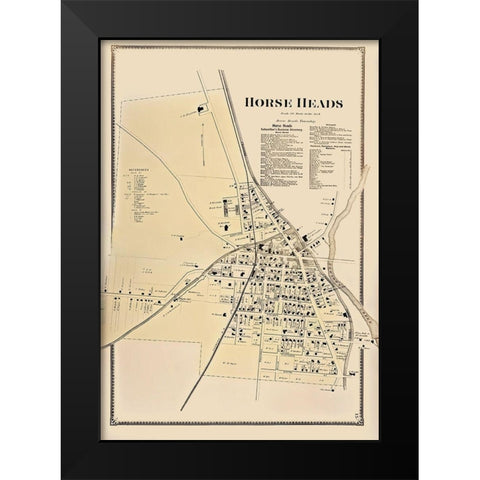 Horse Heads New York Landowner - Beers 1869 Black Modern Wood Framed Art Print by Beers