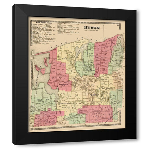 Huron New York Landowner - Beers 1874 Black Modern Wood Framed Art Print by Beers