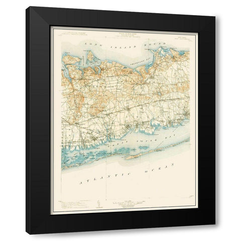Islip New York Quad - USGS 1904 Black Modern Wood Framed Art Print with Double Matting by USGS