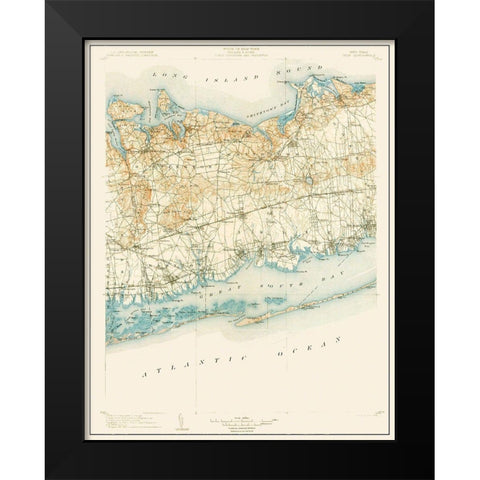 Islip New York Quad - USGS 1904 Black Modern Wood Framed Art Print by USGS