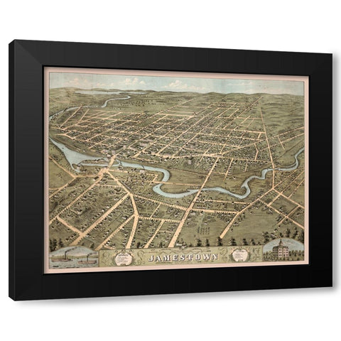 Jamestown New York -1871 Black Modern Wood Framed Art Print with Double Matting by Unknown