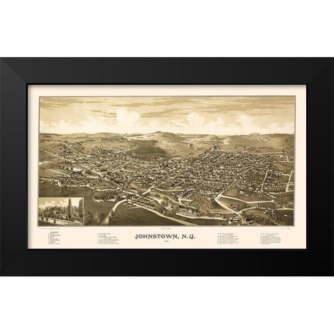 Johnstown New York - Burleigh 1888  Black Modern Wood Framed Art Print by Burleigh