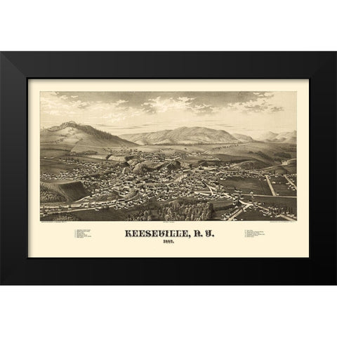 Keeseville New York - Burleigh 1887  Black Modern Wood Framed Art Print by Burleigh