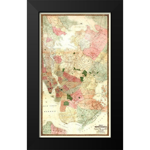 Kings New York Landowner - Dripps 1890 Black Modern Wood Framed Art Print by Dripps