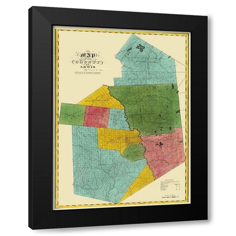 Lewis New York Landowner - Burr 1829 Black Modern Wood Framed Art Print with Double Matting by Burr