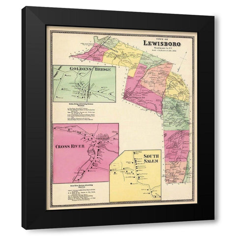 Lewisboro New York Landowner - Beers 1868 Black Modern Wood Framed Art Print by Beers