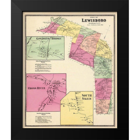 Lewisboro New York Landowner - Beers 1868 Black Modern Wood Framed Art Print by Beers