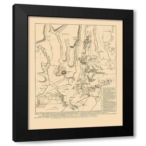 Battle of Long Island - Faden 1776 Black Modern Wood Framed Art Print with Double Matting by Faden