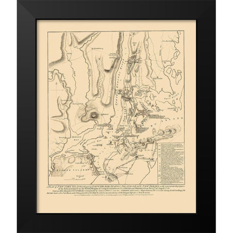 Battle of Long Island - Faden 1776 Black Modern Wood Framed Art Print by Faden