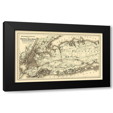 Central Railroad Extension of Long Island 1873 Black Modern Wood Framed Art Print with Double Matting by Colton