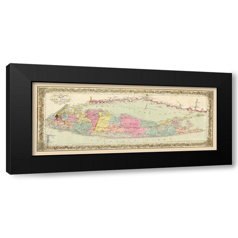 Long Island New York - Colton 1857  Black Modern Wood Framed Art Print by Colton