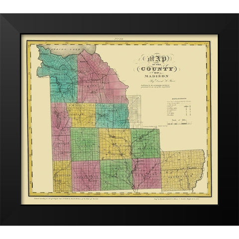 Madison New York Landowner - Burr 1829 Black Modern Wood Framed Art Print by Burr