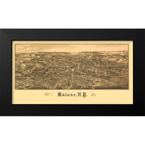 Malone New York - Burleigh 1886  Black Modern Wood Framed Art Print by Burleigh