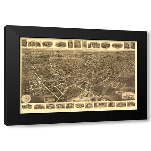 Middletown New York - Fowler 1921  Black Modern Wood Framed Art Print with Double Matting by Fowler