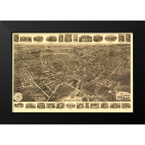 Middletown New York - Fowler 1921  Black Modern Wood Framed Art Print by Fowler