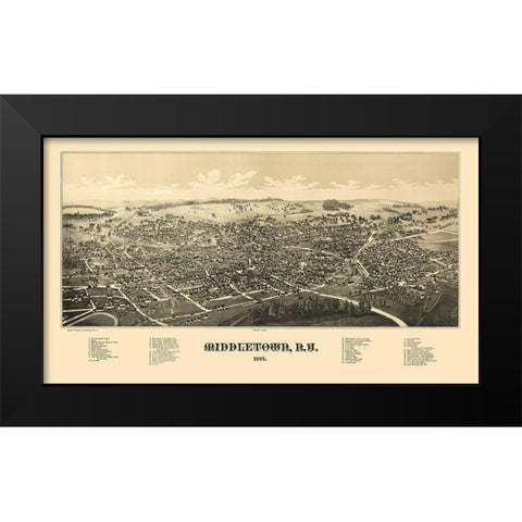 Middletown New York - Burleigh 1887  Black Modern Wood Framed Art Print by Burleigh