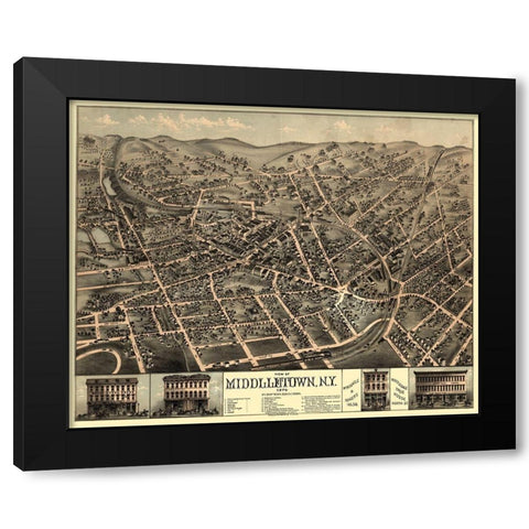Middletown New York - Rogers 1874  Black Modern Wood Framed Art Print with Double Matting by Rogers
