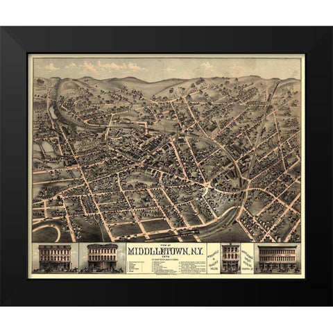 Middletown New York - Rogers 1874  Black Modern Wood Framed Art Print by Rogers