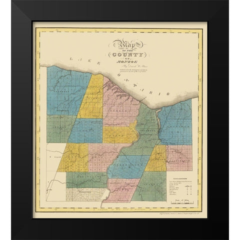 Monroe New York - Burr 1829 Black Modern Wood Framed Art Print by Burr