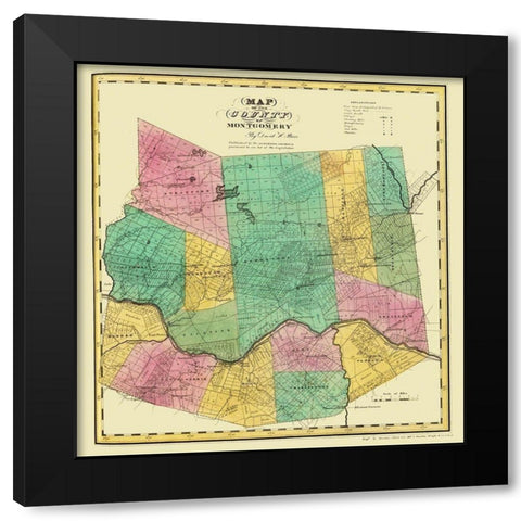 Montgomery New York Landowner - Burr 1829 Black Modern Wood Framed Art Print by Burr