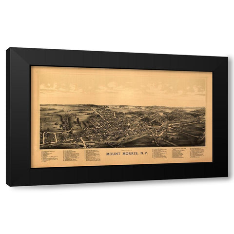 Mount Morris New York - Burleigh 1893  Black Modern Wood Framed Art Print by Burleigh