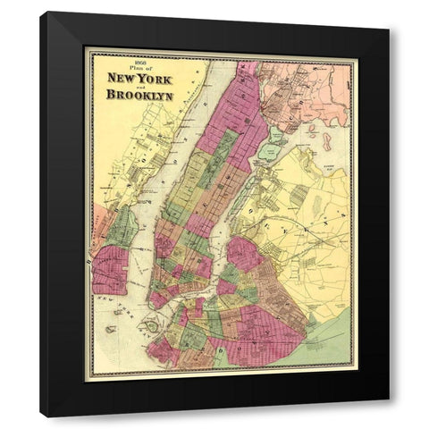 New York, Brooklyn New York - Beers 1868 Black Modern Wood Framed Art Print with Double Matting by Beers
