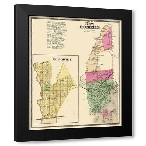 New Rochelle, Pelhamville New York Landowner Black Modern Wood Framed Art Print by Beers
