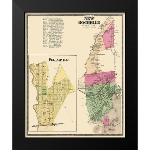 New Rochelle, Pelhamville New York Landowner Black Modern Wood Framed Art Print by Beers