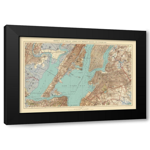 Jersey City, Hoboken, New York Bay New Jersey Black Modern Wood Framed Art Print by Bien