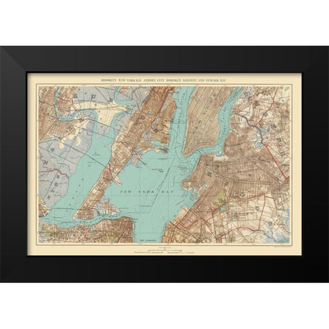 Jersey City, Hoboken, New York Bay New Jersey Black Modern Wood Framed Art Print by Bien