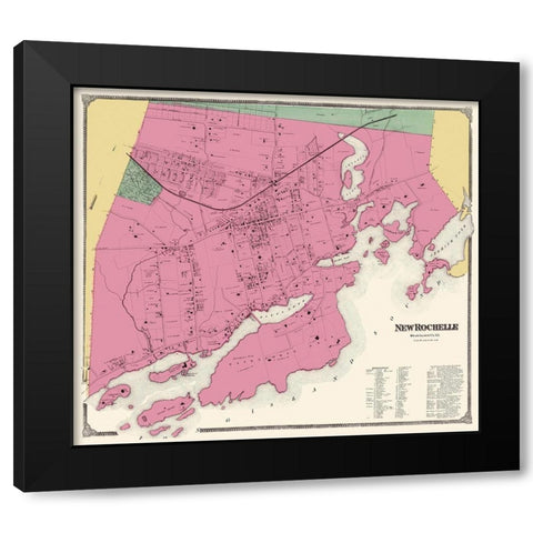 New Rochelle New York Landowner - Beers 1868 Black Modern Wood Framed Art Print by Beers