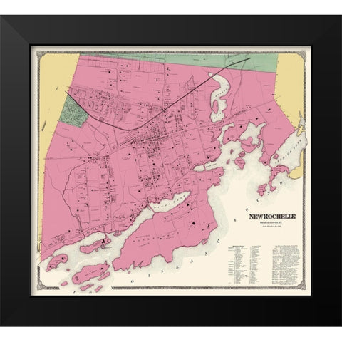 New Rochelle New York Landowner - Beers 1868 Black Modern Wood Framed Art Print by Beers
