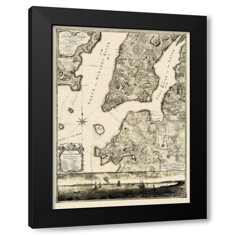New York New York Landowner - Jefferys 1776 Black Modern Wood Framed Art Print with Double Matting by Jefferys
