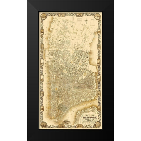 New York New York - Dripps 1852 Black Modern Wood Framed Art Print by Dripps