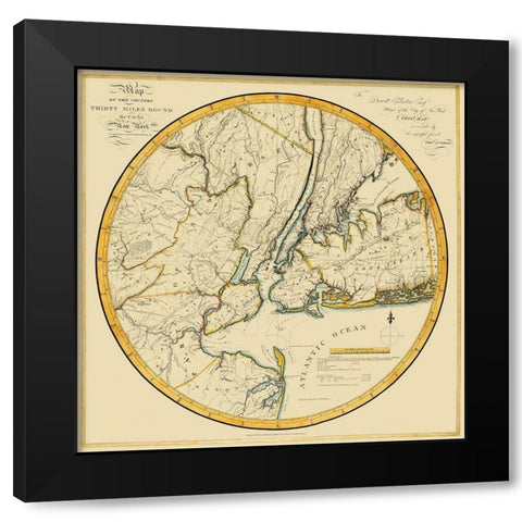 New York New York - Dunning 1812 Black Modern Wood Framed Art Print with Double Matting by Dunning
