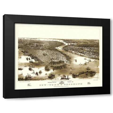 New York Brooklyn New York - Guerber 1851 Black Modern Wood Framed Art Print with Double Matting by Guerber