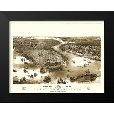 New York Brooklyn New York - Guerber 1851 Black Modern Wood Framed Art Print by Guerber