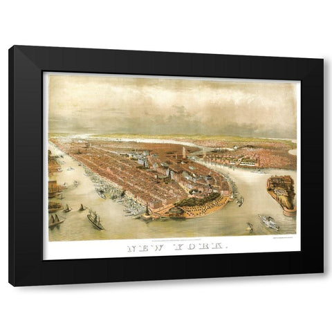 New York New York - Currier 1874 Black Modern Wood Framed Art Print with Double Matting by Currier