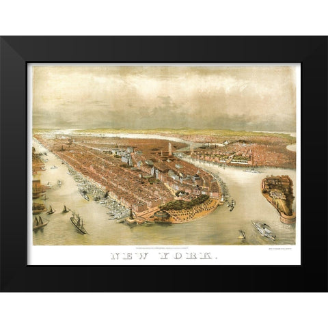 New York New York - Currier 1874 Black Modern Wood Framed Art Print by Currier
