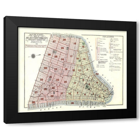 New York, Manhattan New York - 1916 Black Modern Wood Framed Art Print by Unknown