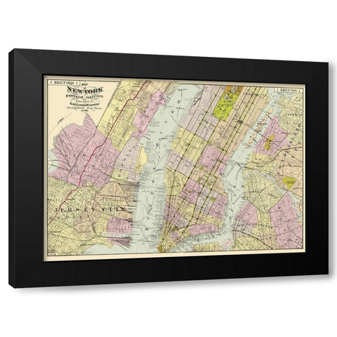 Brooklyn, Jersey City New York - Watson 1891 Black Modern Wood Framed Art Print by Watson