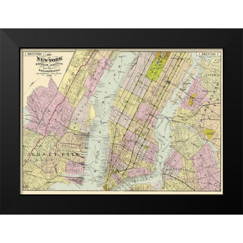 Brooklyn, Jersey City New York - Watson 1891 Black Modern Wood Framed Art Print by Watson