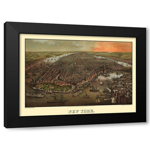 New York New York - Degen 1873 Black Modern Wood Framed Art Print by Degen
