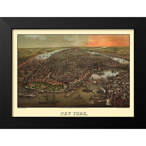 New York New York - Degen 1873 Black Modern Wood Framed Art Print by Degen